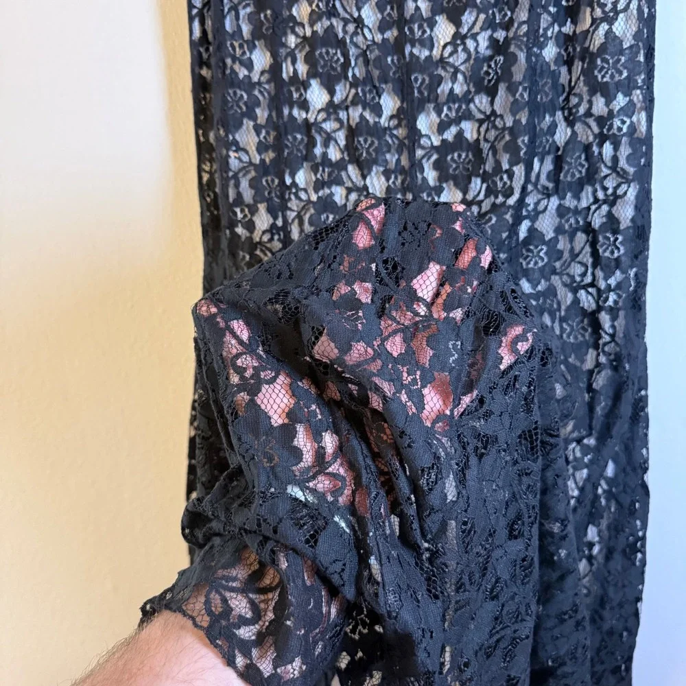 Karen Kane Black Floral Lace Maxi Skirt Lined Elastic Waist 4L78508 L goth witch